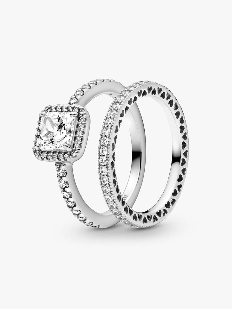 True Elegance Square Halo Ring Set 2 Quantity