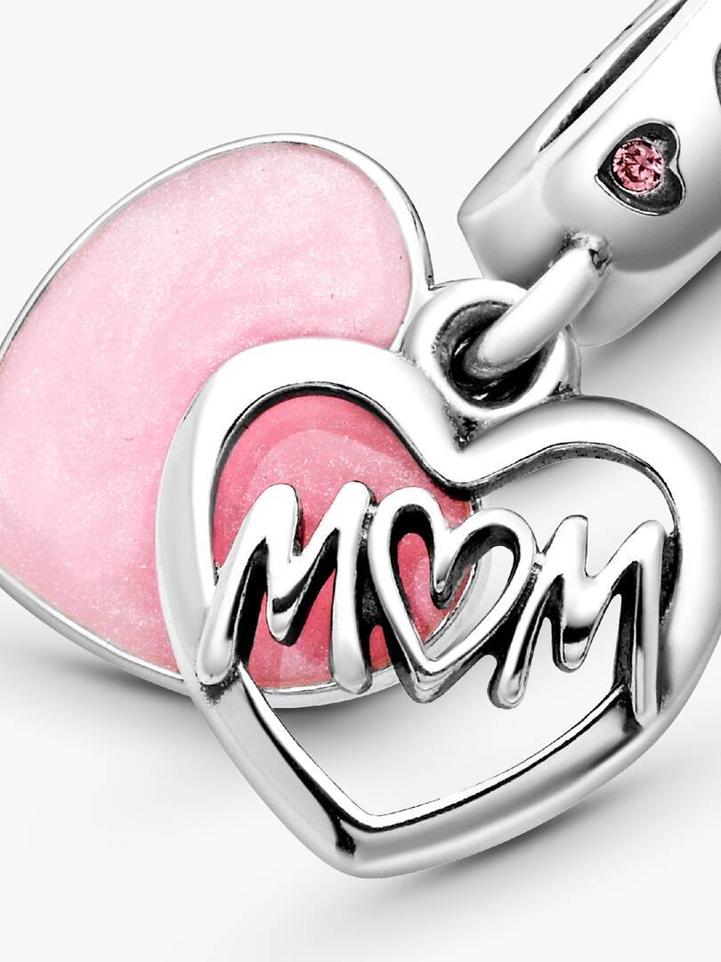 Mom Script Heart Dangle Charm Sterling silver