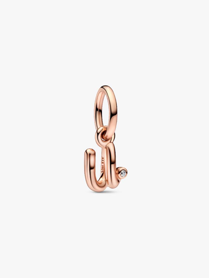 FINAL SALE - Letter U Script Alphabet Dangle Charm 14k rose gold plating