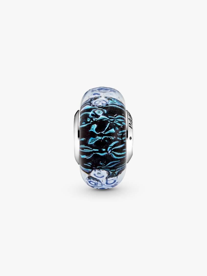 Wavy Dark Blue Murano Glass Ocean Charm Sterling silver