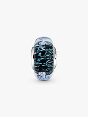 Wavy Dark Blue Murano Glass Ocean Charm Sterling silver