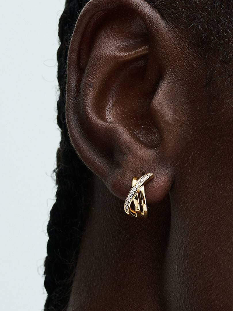 Crossover Pavé Hoop Earrings 14k gold plating