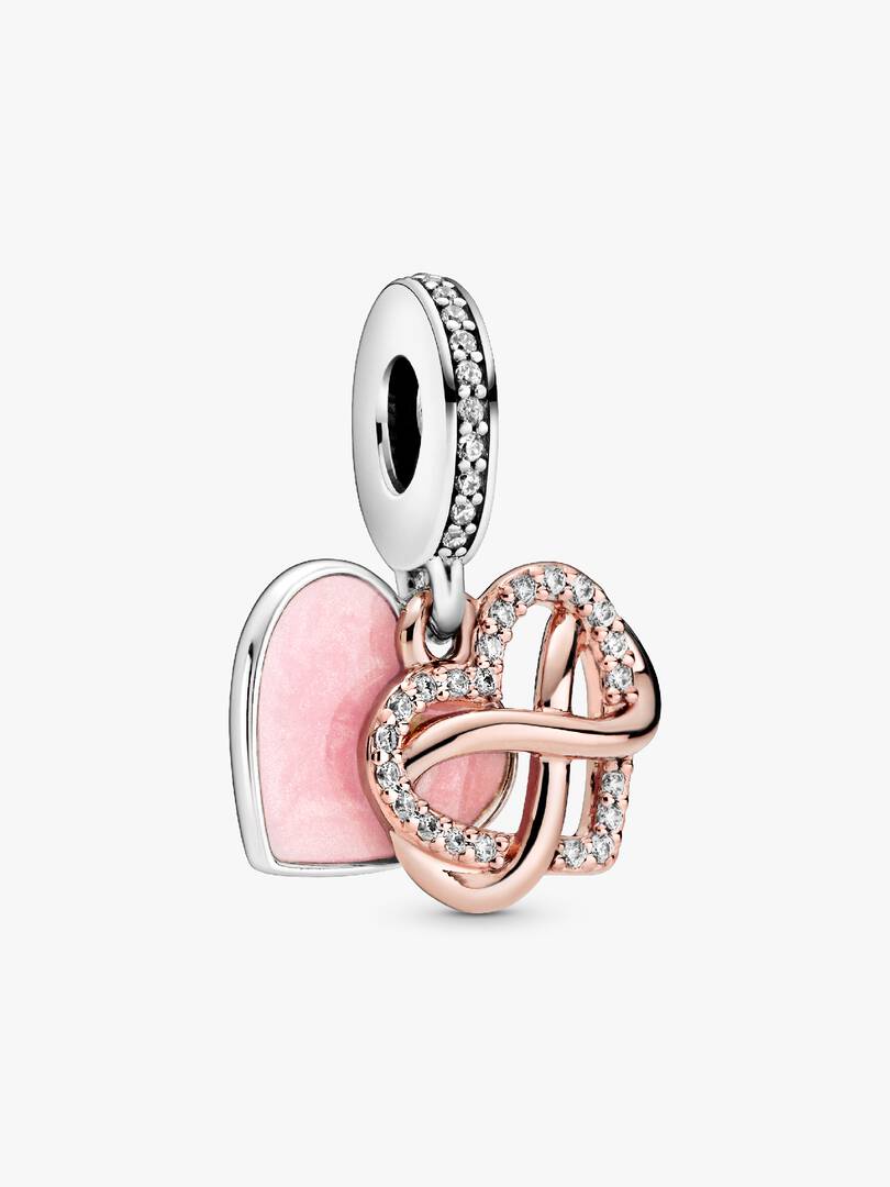 Sparkling Infinity Heart Dangle Charm Sterling silver, 14k rose gold plating