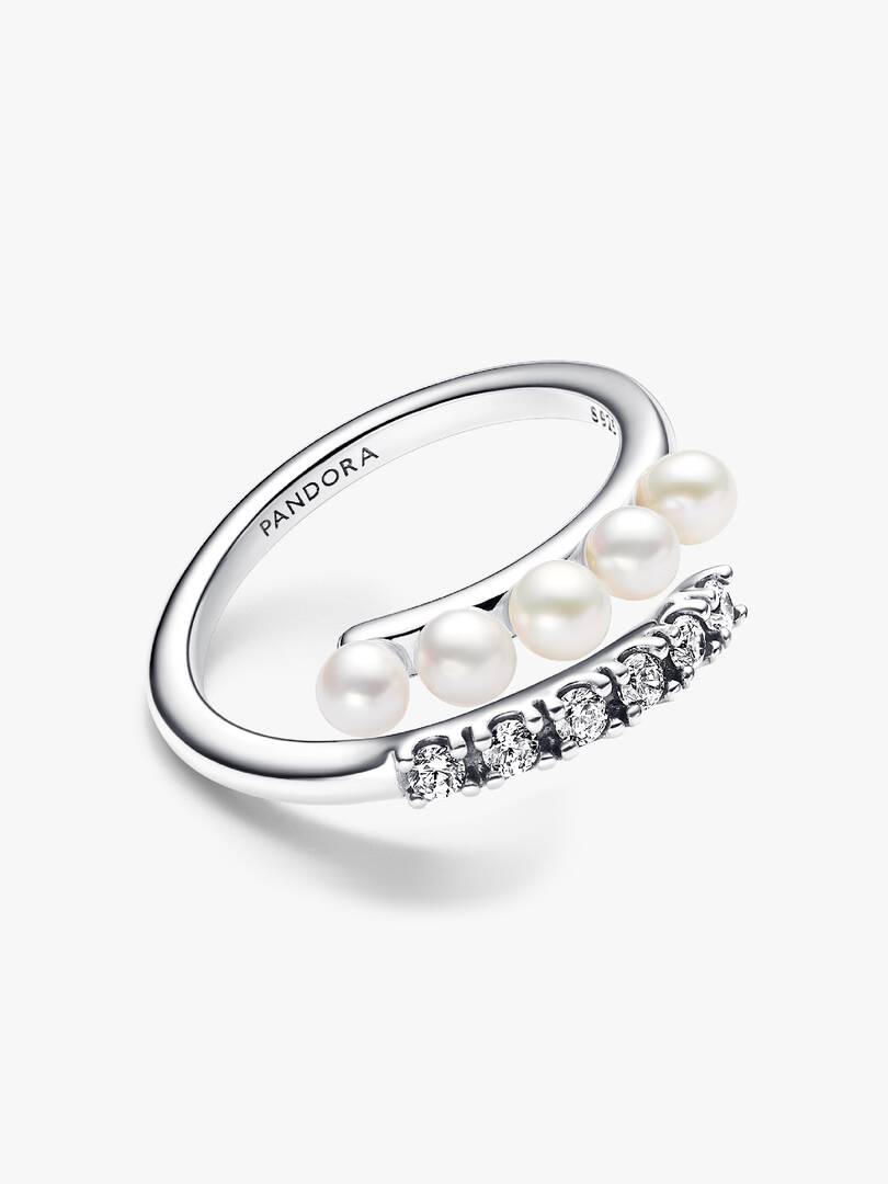 FINAL SALE - Treated Freshwater Cultured Pearls & Pavé Open Ring Sterling silver