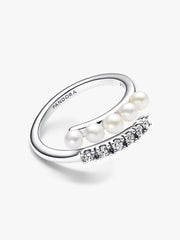 FINAL SALE - Treated Freshwater Cultured Pearls & Pavé Open Ring Sterling silver