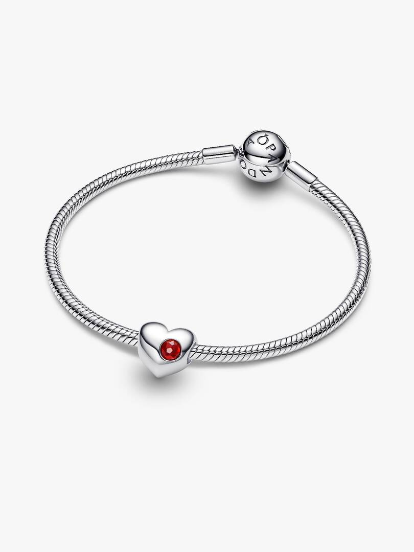 Engravable Red Stone Heart Charm Sterling silver