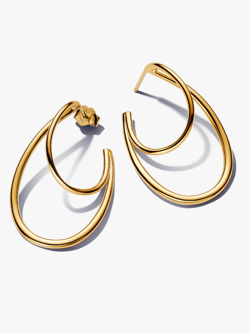 Organically Shaped Double Hoop Earrings 14k gold plating