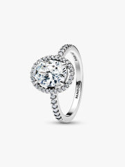 Oval Sparkling Halo Statement Ring Sterling silver