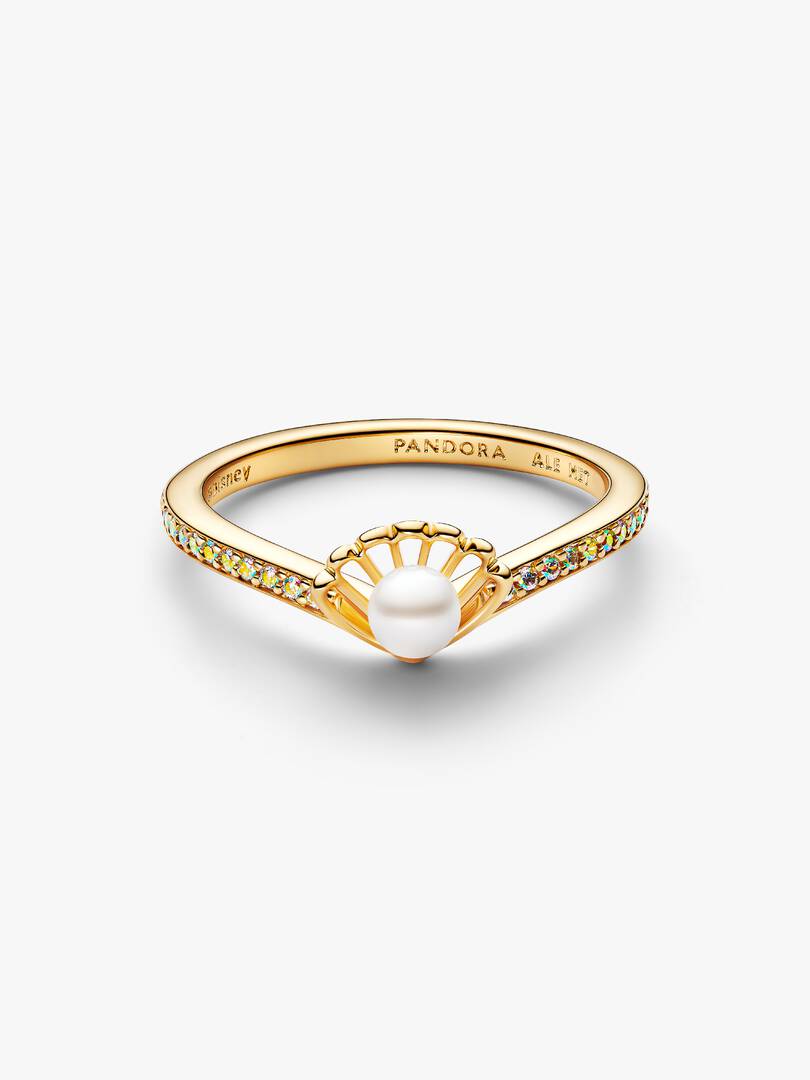 Disney Princess Ariel Shell Treated Freshwater Cultured Pearl Ring 14k gold plating