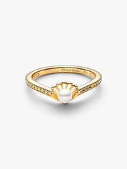 Disney Princess Ariel Shell Treated Freshwater Cultured Pearl Ring 14k gold plating