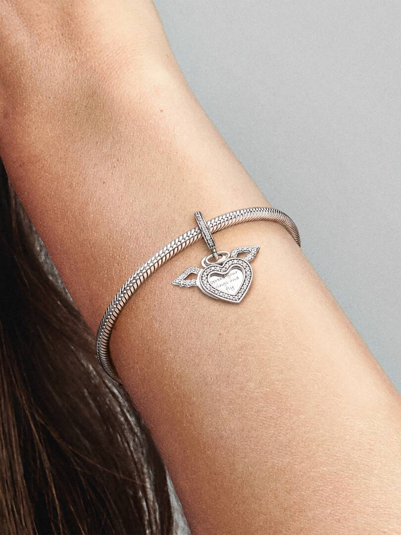 Heart and Angel Wings Dangle Charm Sterling silver