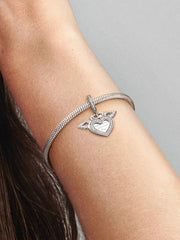 Heart and Angel Wings Dangle Charm Sterling silver