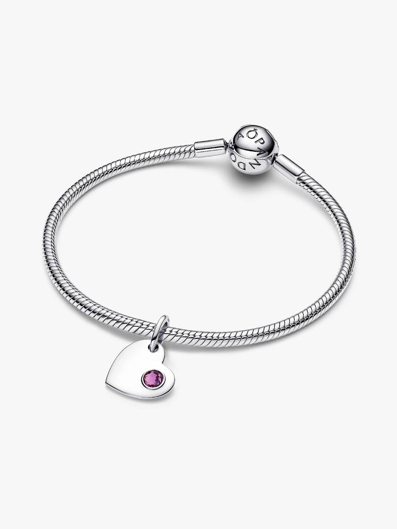 February Engravable Heart Purple Stone Heart Dangle Charm Sterling silver