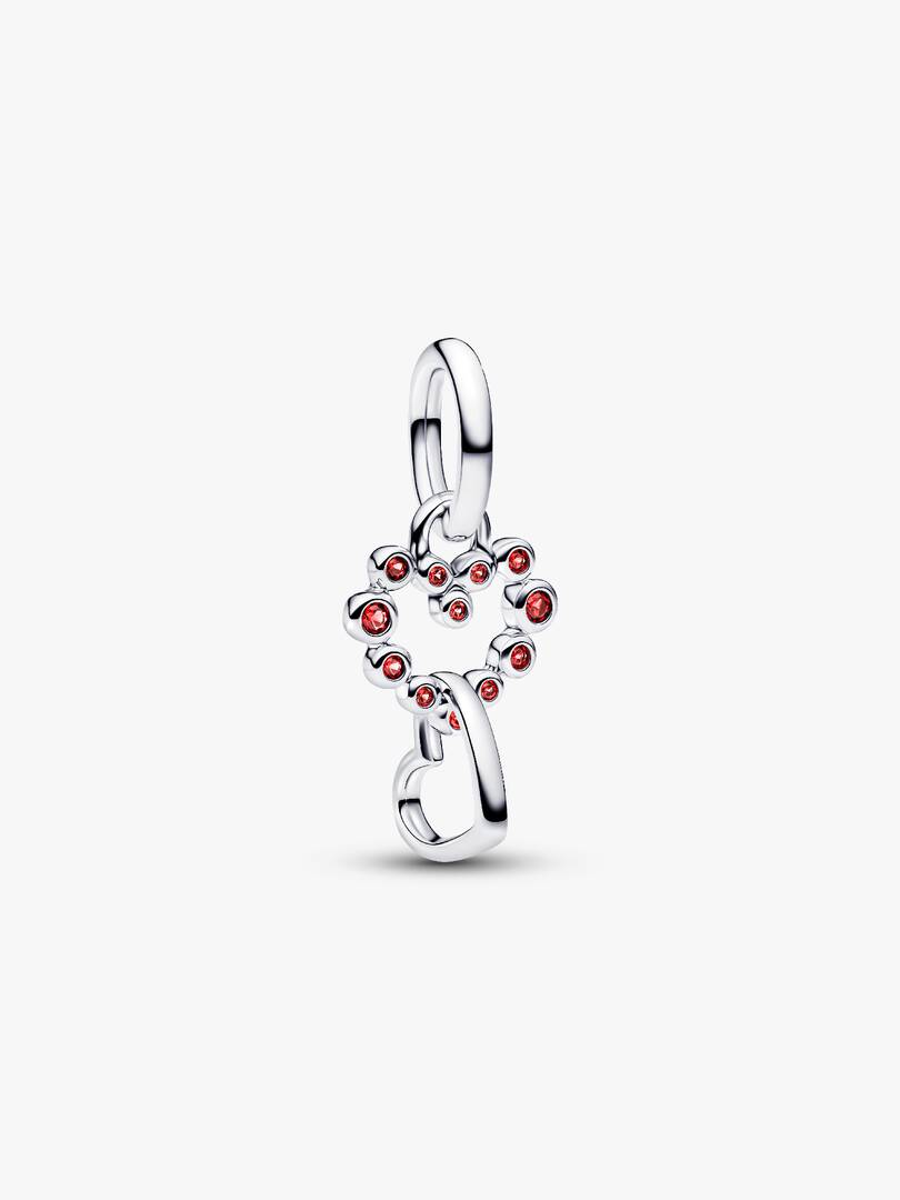 Connected Hearts & Red Stones Dangle Charm Sterling silver
