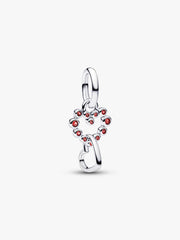 Connected Hearts & Red Stones Dangle Charm Sterling silver