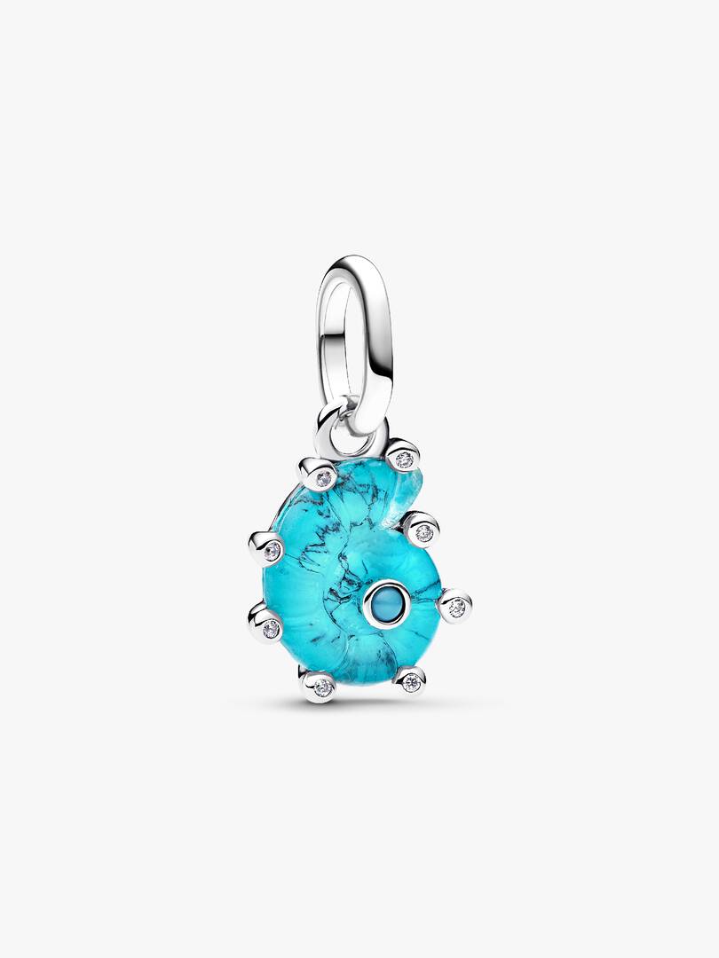 Blue Murano Glass Sea Snail Dangle Charm Sterling silver