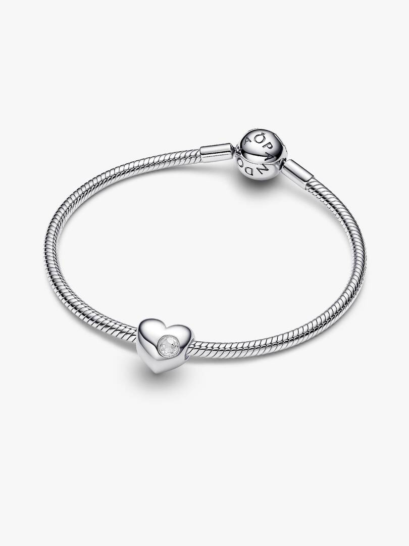 Engravable Clear Stone Heart Charm Sterling silver