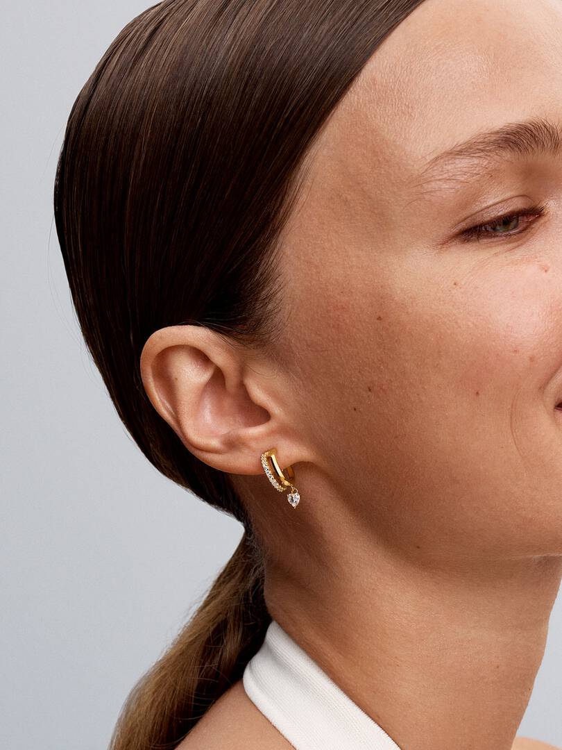Dangling Heart Hoop Earrings 14k gold plating