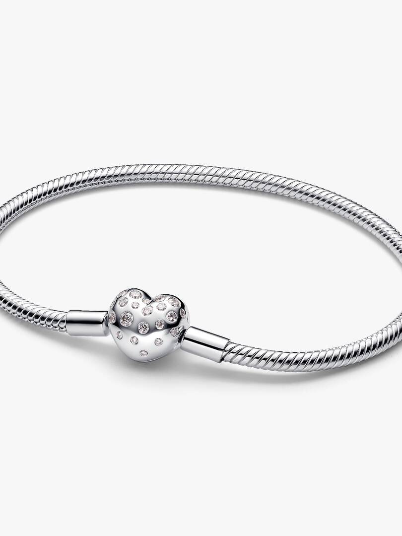 Pandora Sterling Silver Lab-grown Diamond Heart Clasp Snake Chain Bracelet 0.51 ct TW, Sterling silver