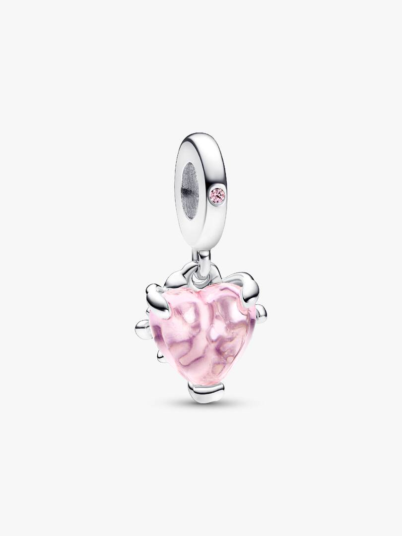 Pink Family Tree & Heart Dangle Charm Sterling silver