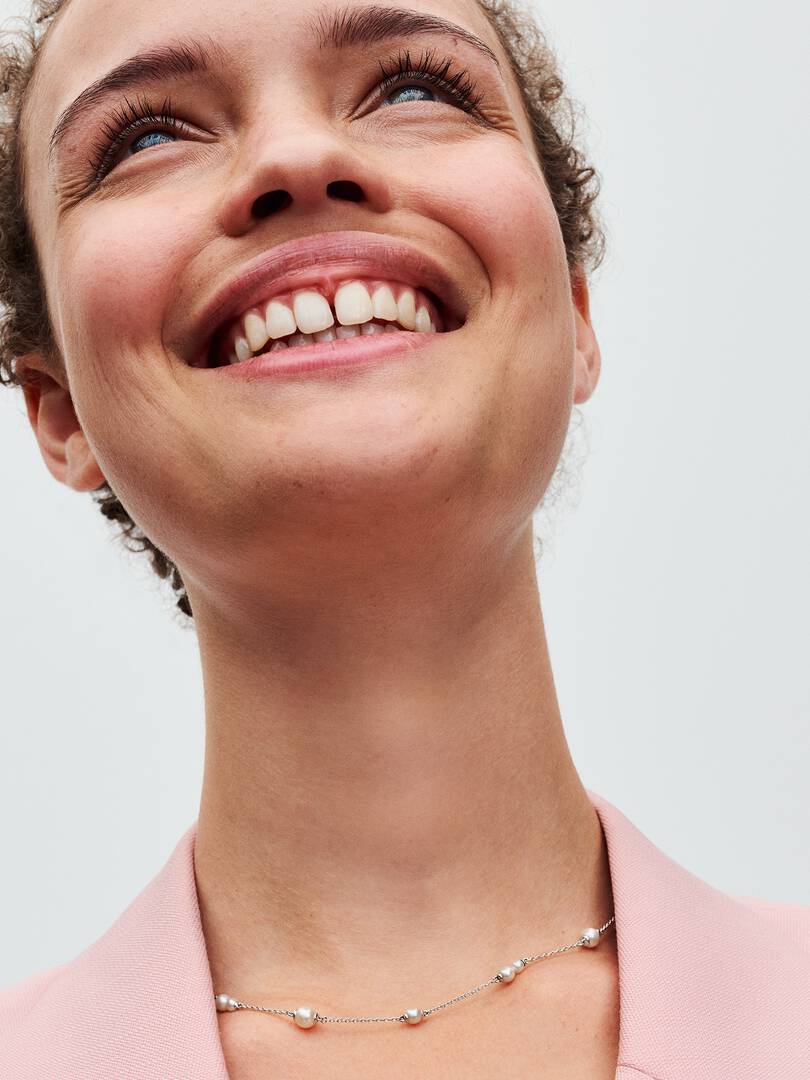 FINAL SALE - Treated Freshwater Cultured Pearl Station Chain Necklace Sterling silver