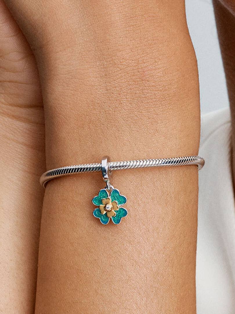 2025 Four Leaf Clover Lab-Grown Diamond Dangle Charm 0.009 ct TW, Sterling silver, 14k gold plating