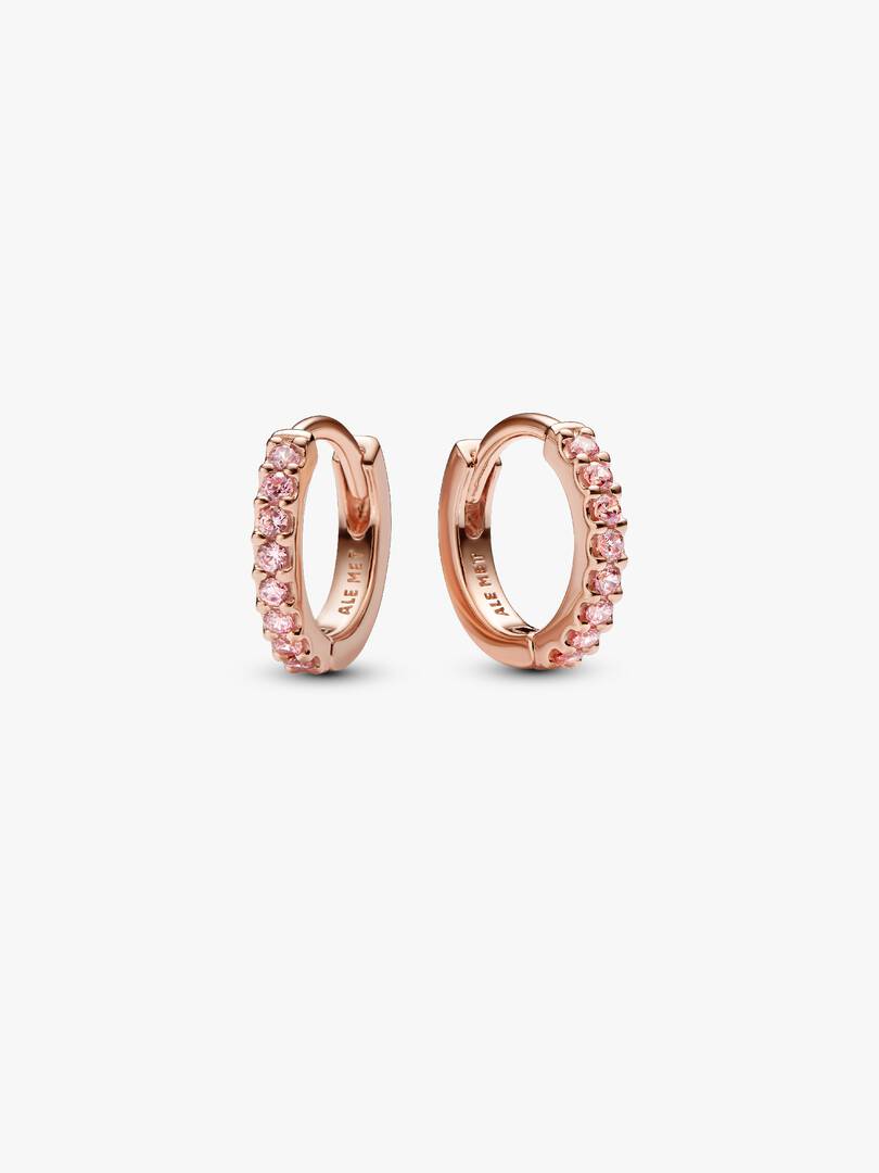 Sparkling Pink Huggie Hoop Earrings 14k rose gold plating