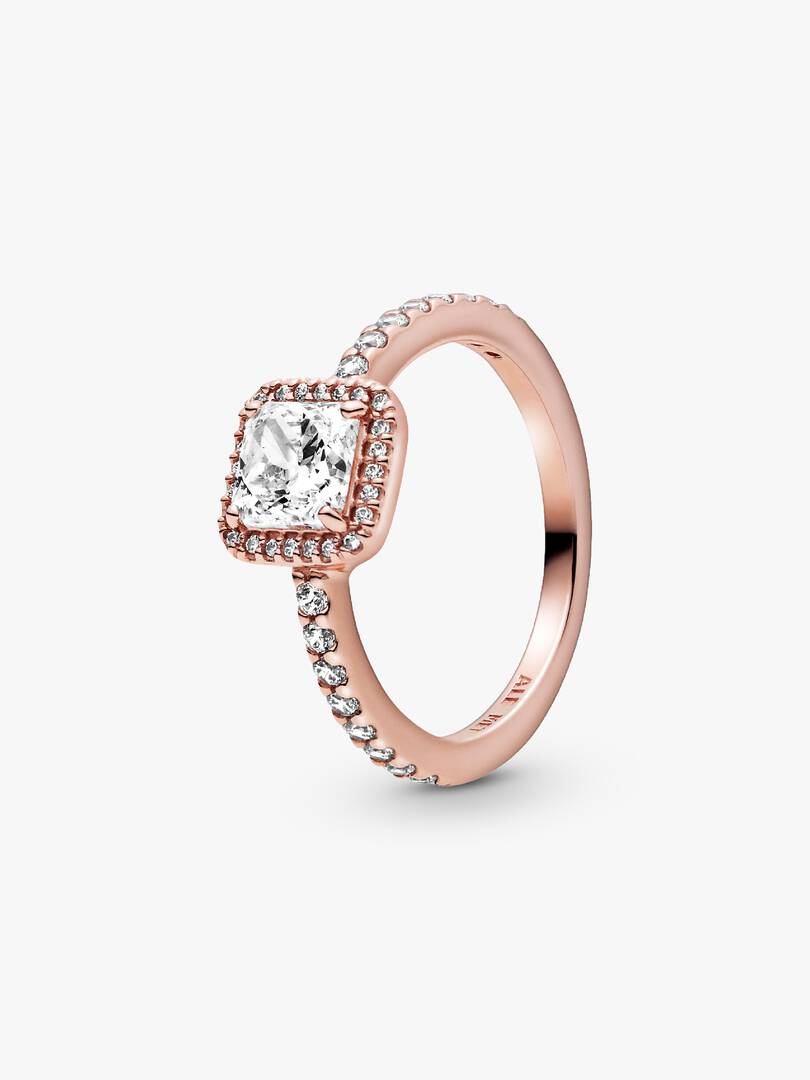 Square Sparkle Halo Ring 14k rose gold plating
