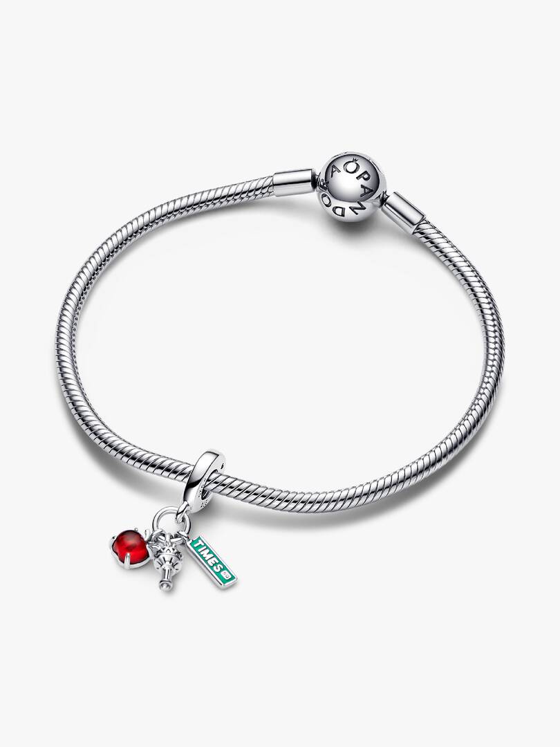 NYC Apple, Torch and Street Sign Triple Dangle Charm Sterling silver