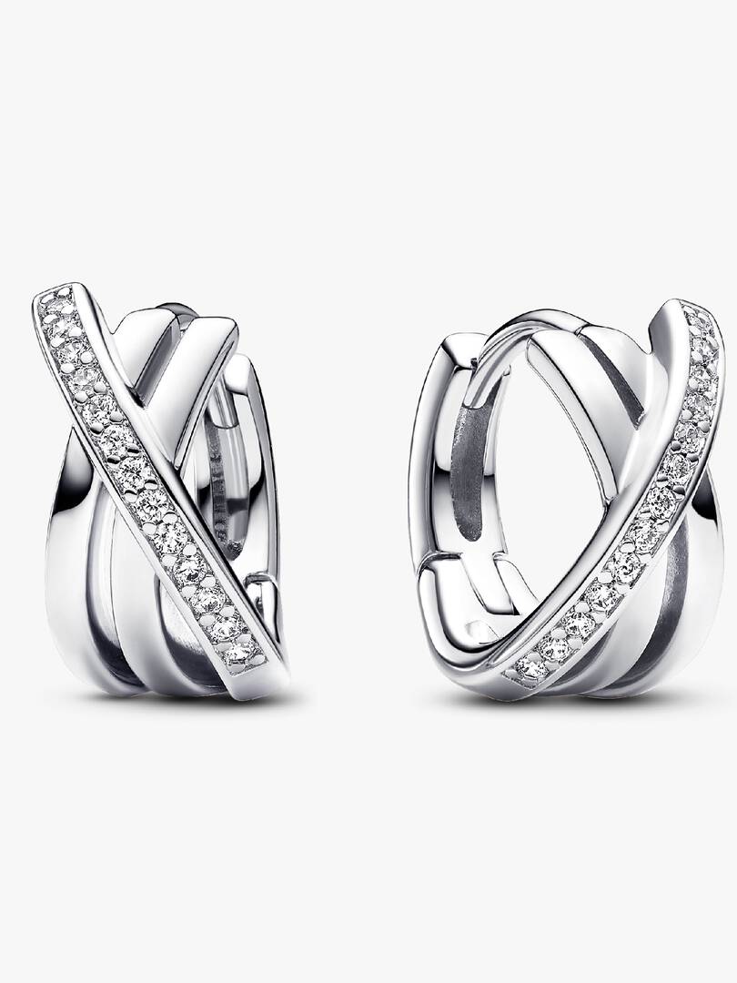 Crossover Pavé Hoop Earrings Sterling silver
