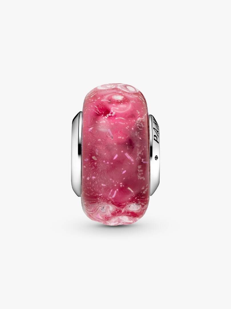 Wavy Fancy Pink Murano Glass Charm Sterling silver