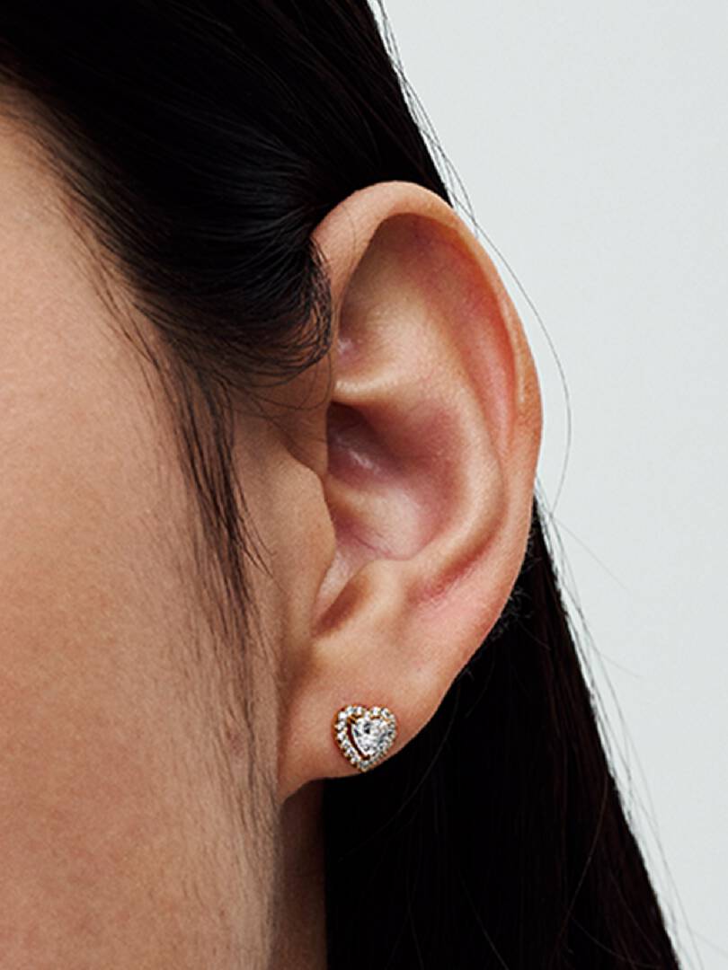 Sparkling Elevated Heart Stud Earrings 14k gold plating