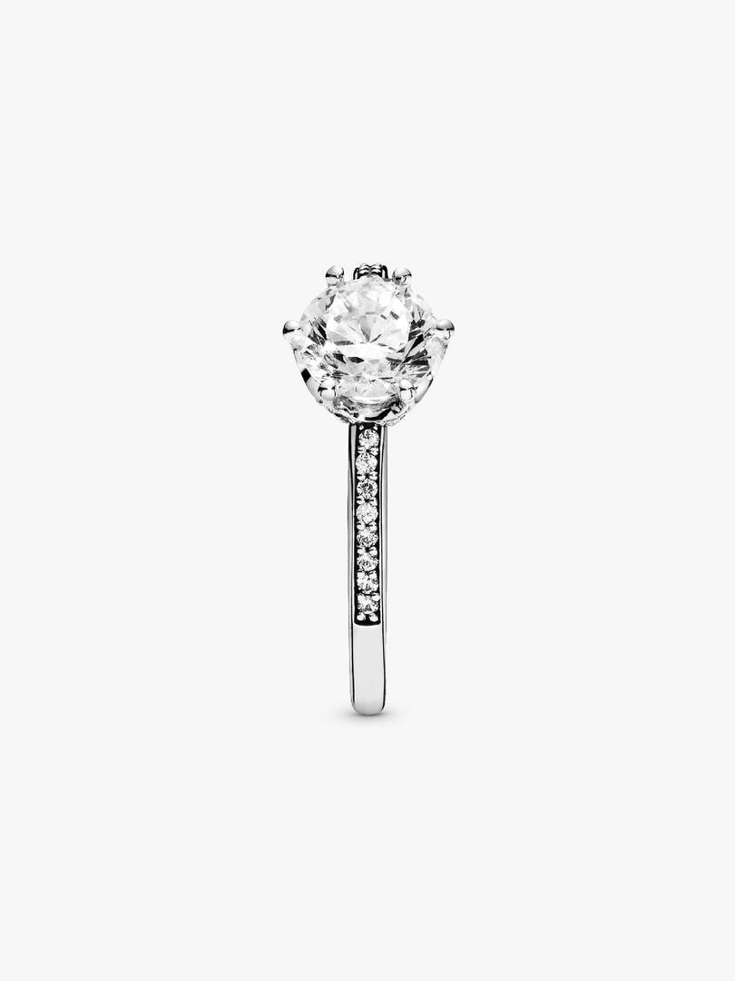 Clear Sparkling Crown Solitaire Ring Sterling silver