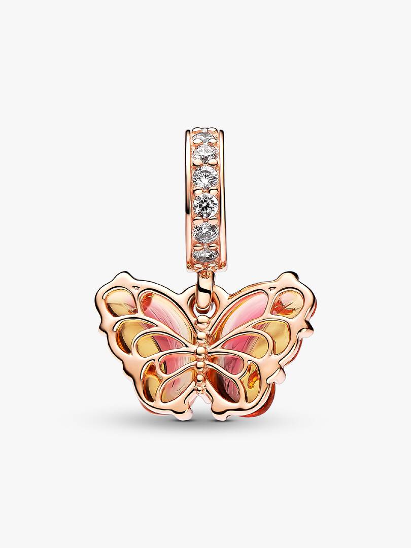 Pink & Yellow Murano Glass Butterfly Dangle Charm 14k rose gold plating
