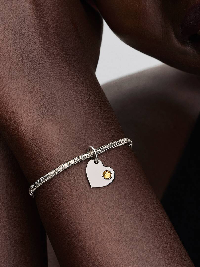 November Engravable Honey Stone Heart Dangle Charm Sterling silver