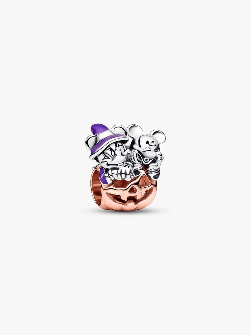 Disney Mickey Mouse & Minnie Mouse Halloween Pumpkin Charm Sterling silver, 14k rose gold plating