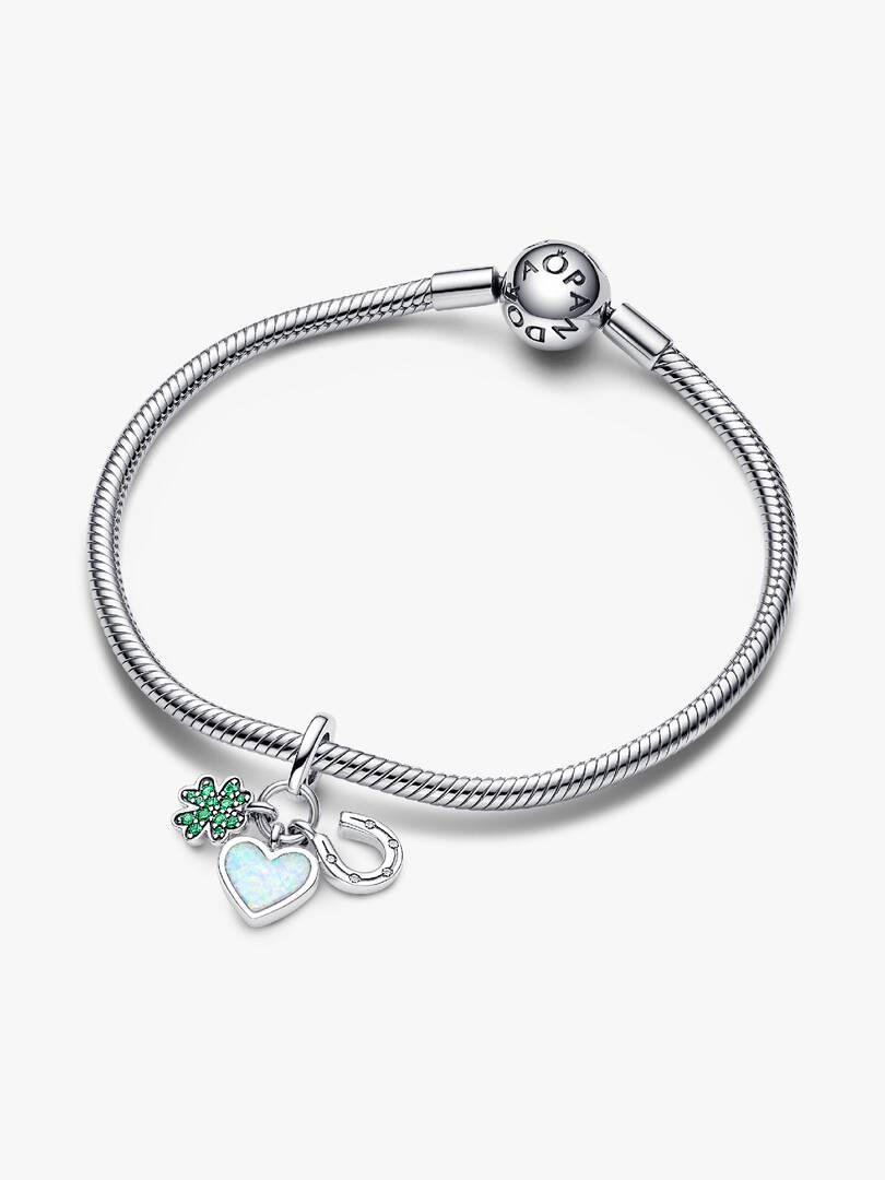 FINAL SALE - Four Leaf Clover, Heart and Horseshoe Triple Dangle Charm Sterling silver