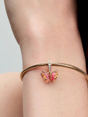 Pink & Yellow Murano Glass Butterfly Dangle Charm 14k rose gold plating
