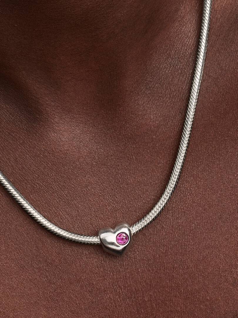 Engravable Purple Stone Heart Charm Sterling silver