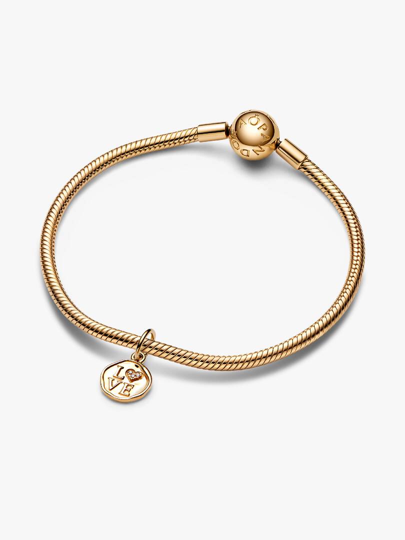 Sparkling Love Stamp Dangle Charm 14k gold