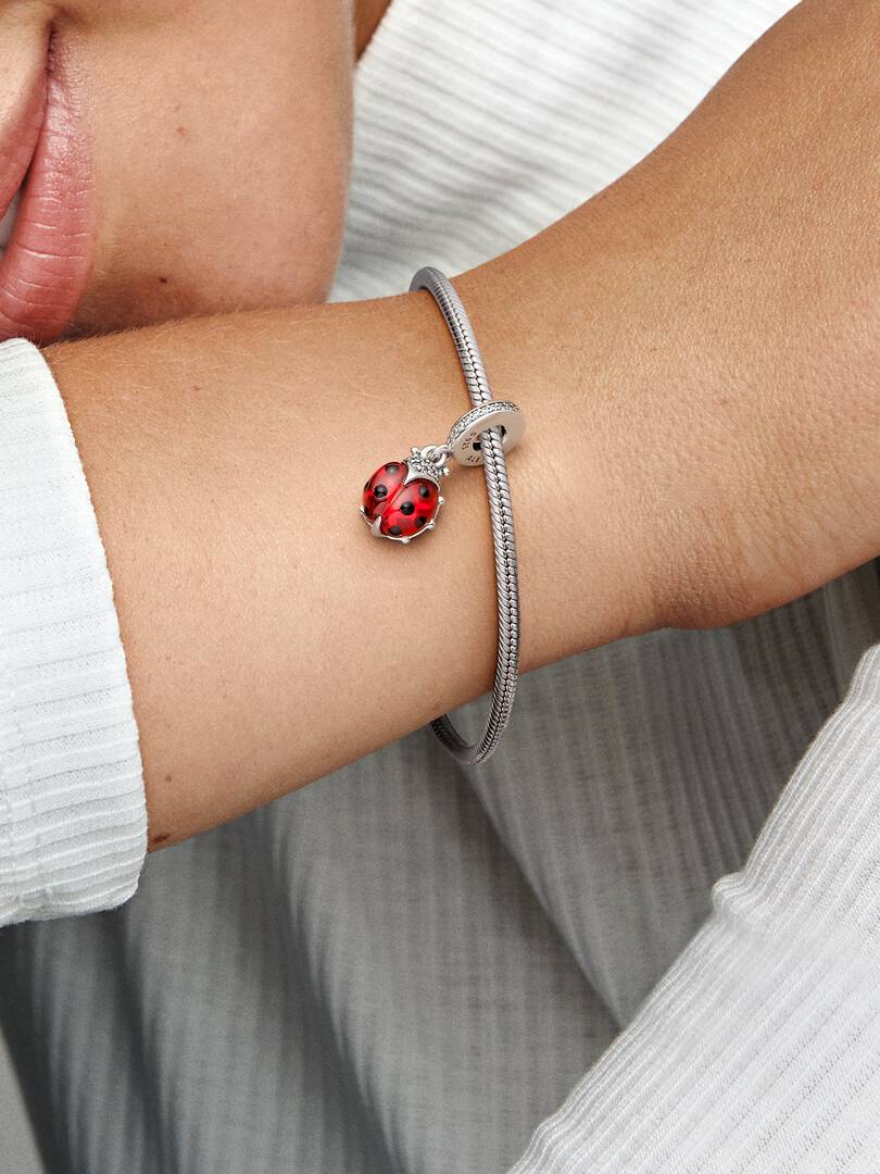 Red Ladybird Dangle Charm Sterling silver