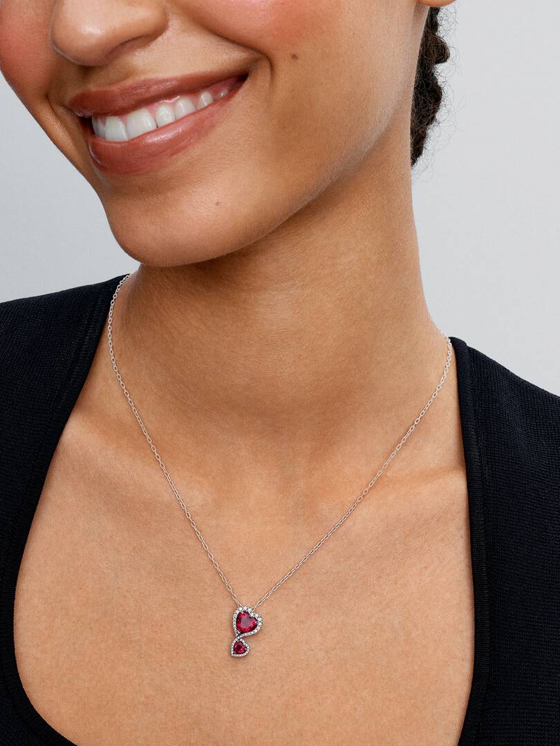 FINAL SALE - Red Halo Hearts Pendant Necklace Sterling silver