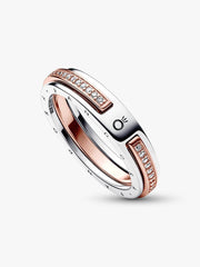 Pandora Signature Two-tone Logo & Pavé Ring Sterling silver, 14k rose gold plating