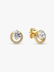 Sparkling Round Halo Stud Earrings 14k gold plating