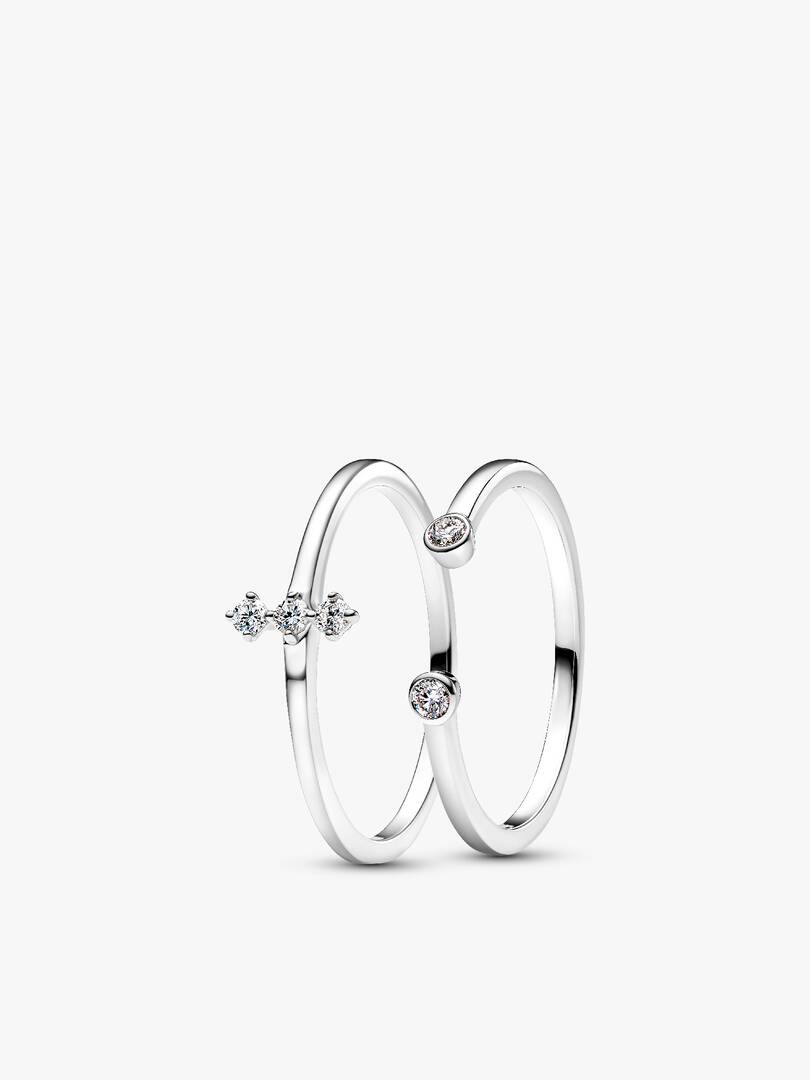 Pandora Era Lab-Grown Diamond White Gold Open and Trio Ring Set 2 Quantity