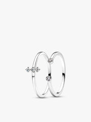 Pandora Era Lab-Grown Diamond White Gold Open and Trio Ring Set 2 Quantity