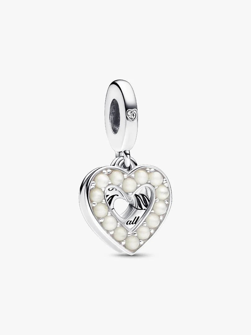 Pearlescent White Heart Double Dangle Charm Sterling silver