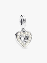 Pearlescent White Heart Double Dangle Charm Sterling silver
