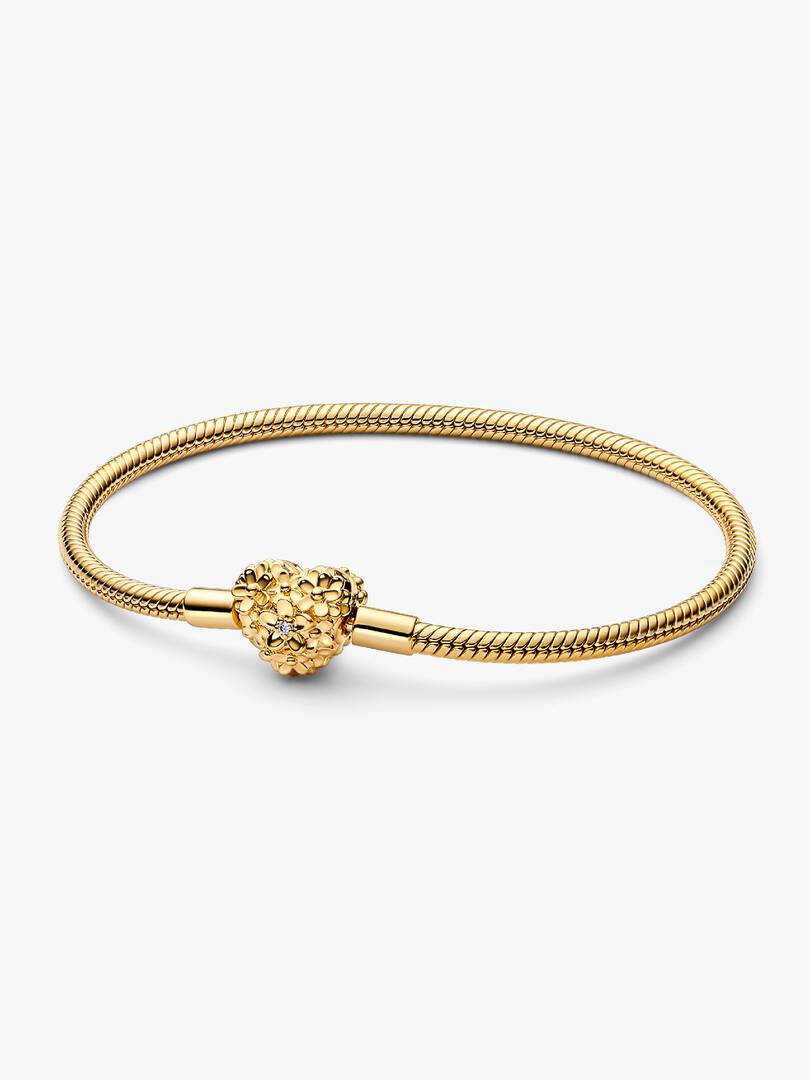 My Pandora Daisy Heart Clasp Snake Chain Bracelet 0.009 ct TW, 14k gold plating