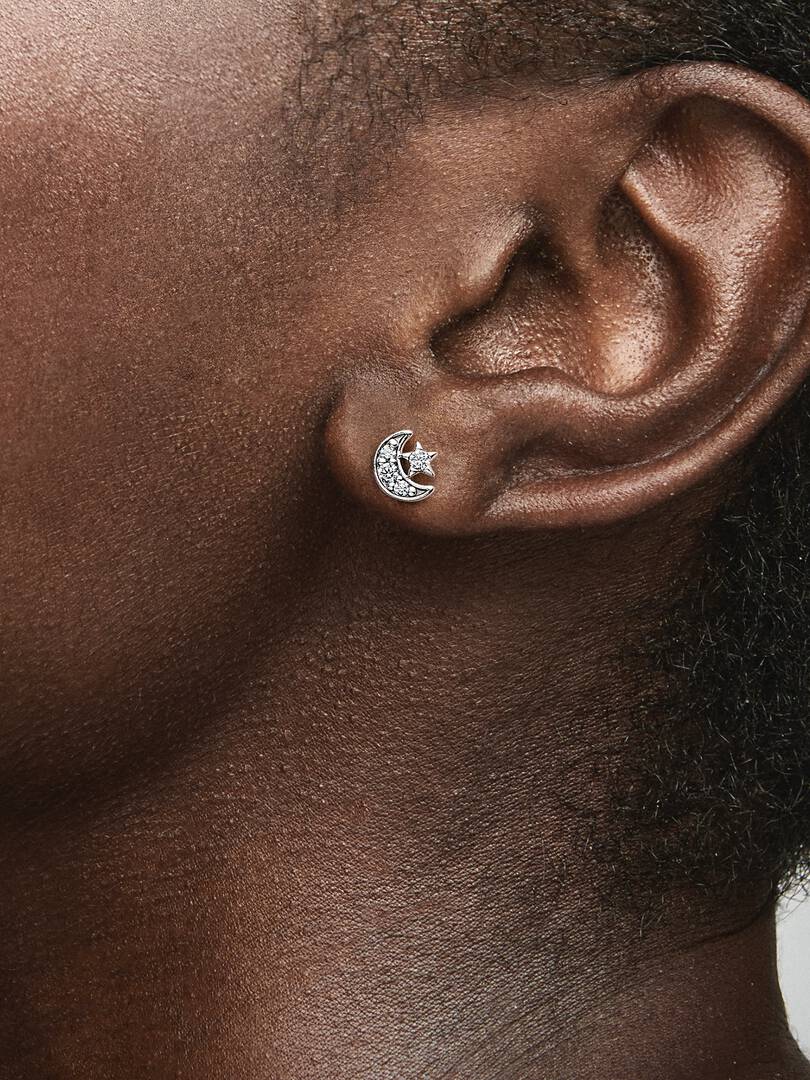 Sparkling Moon & Star Stud Earrings Sterling silver
